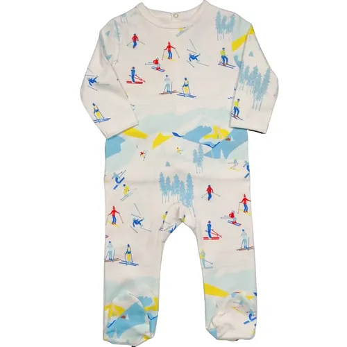 Pyjama 1 pièce enfant unisexe imprimé skieur 100% coton GOTS