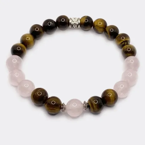 Bracelet quartz rose œil de tigre femme pierres naturelles "Réconfort"