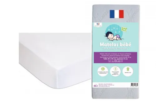Kit Matelas bébé 40x90 cm + 2 Alèses en Coton Bio